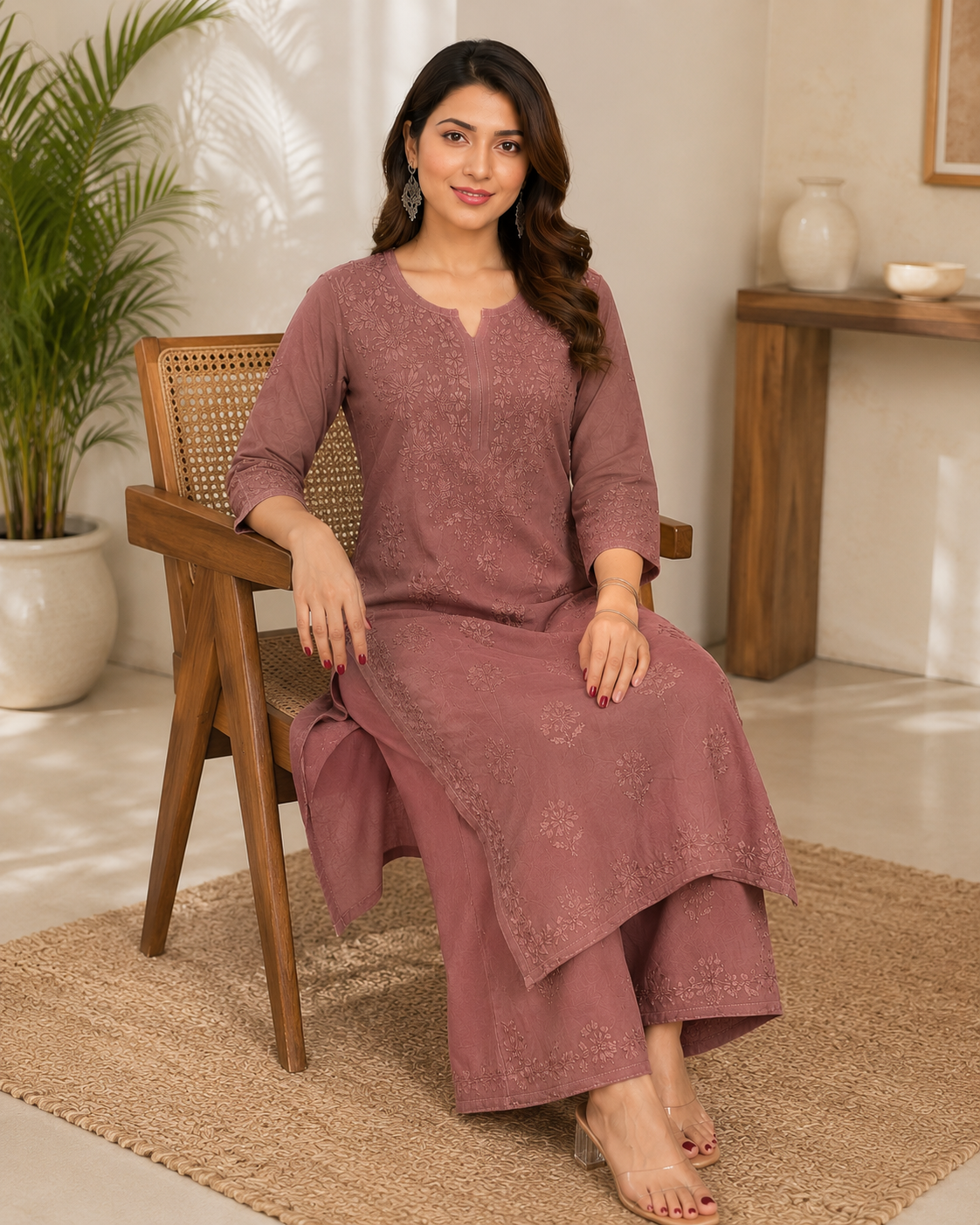 Rayon Chikankari Kurti – Beige