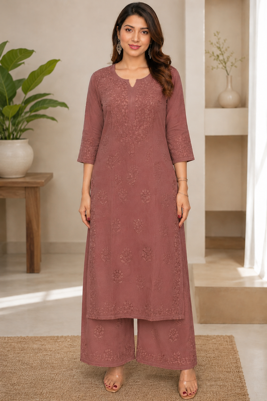 Rayon Chikankari Kurti – Beige