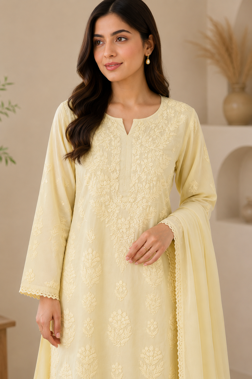Rayon Chikankari 3 Piece Set – Mustard