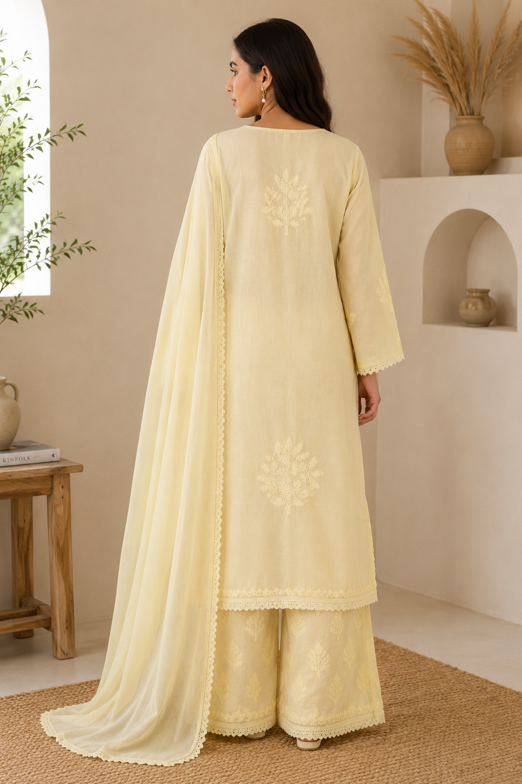 Rayon Chikankari 3 Piece Set – Mustard