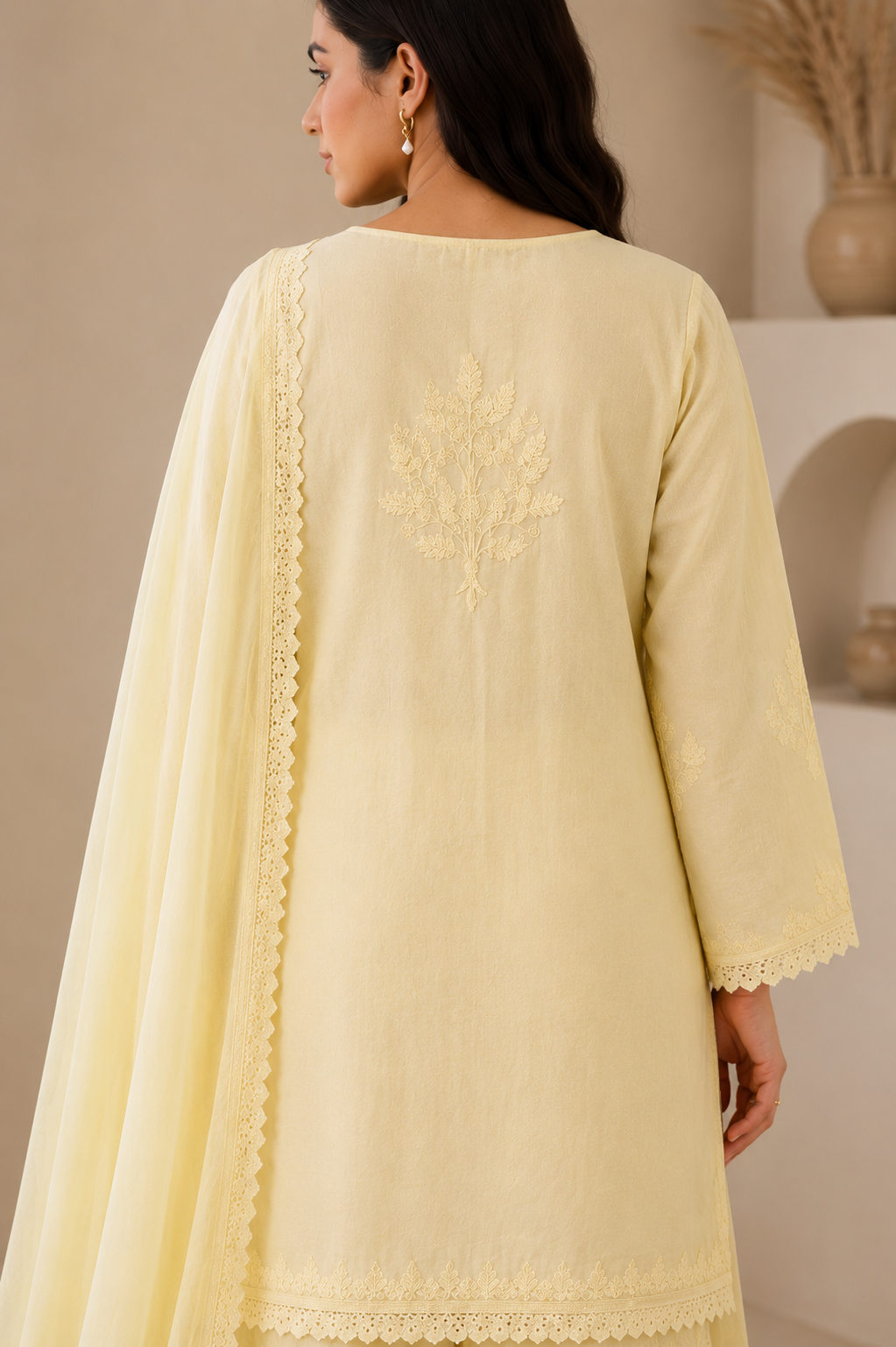 Rayon Chikankari 3 Piece Set – Mustard