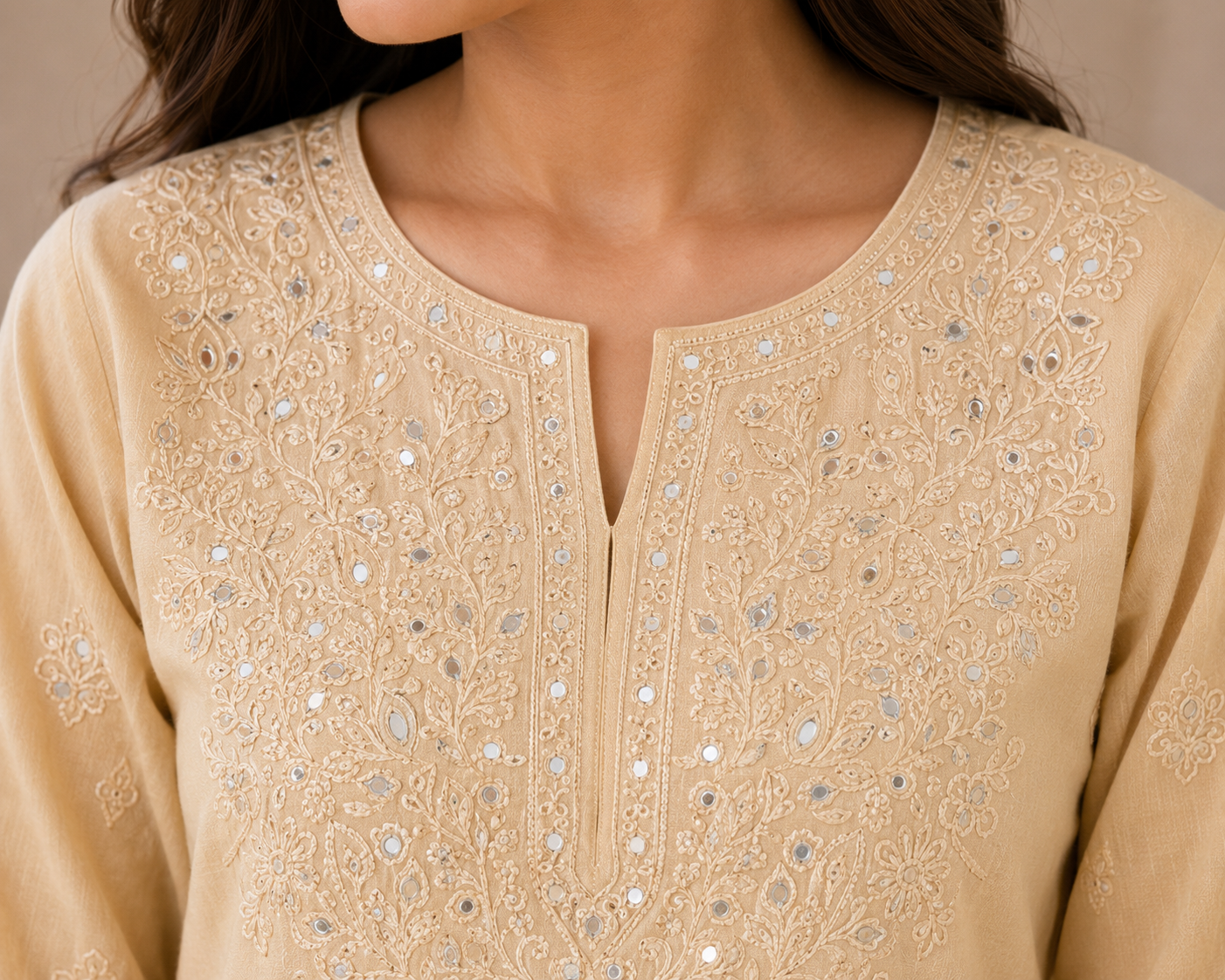 Cotton Chikankari Short Kurti – Orange Mirror