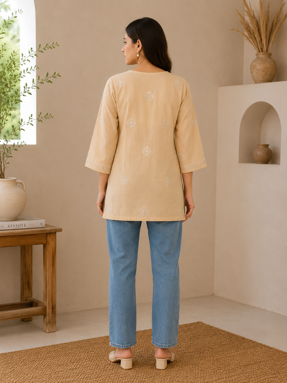 Cotton Chikankari Short Kurti – Orange Mirror