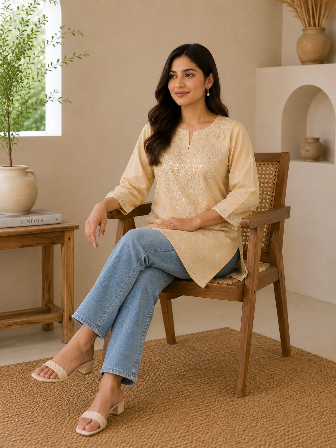Cotton Chikankari Short Kurti – Orange Mirror