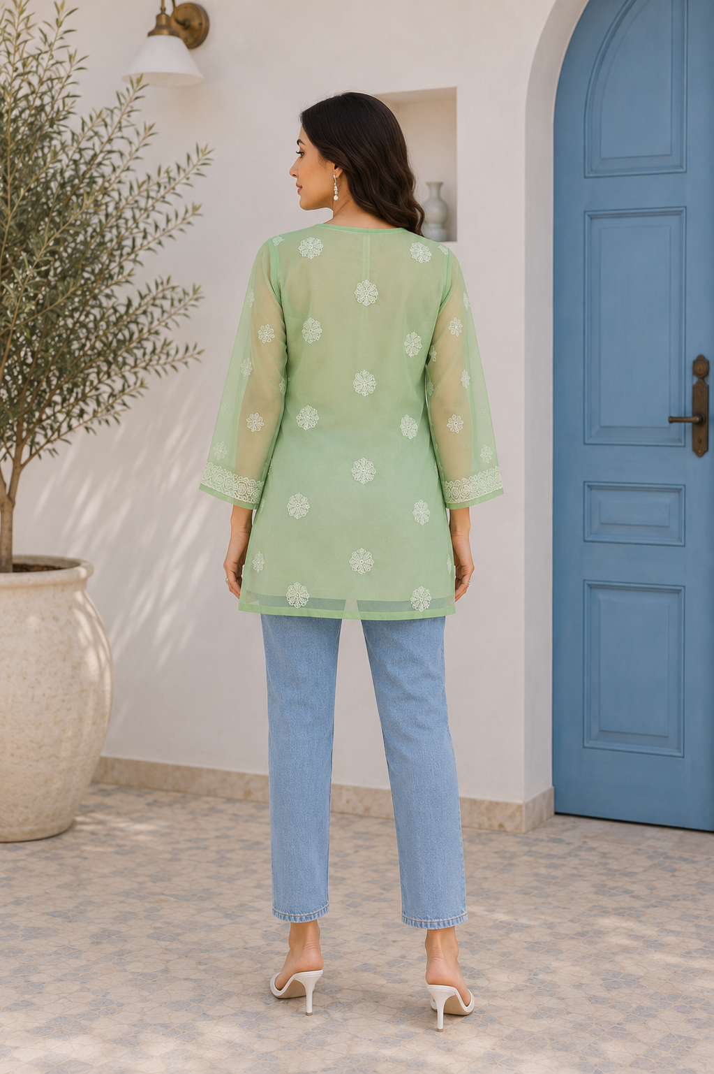 Georgette Chikankari Kurti – Green