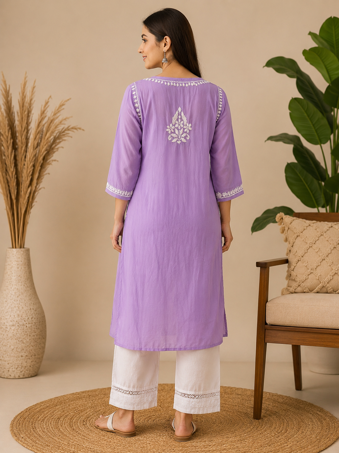 Rayon Chikankari Kurti – Purple