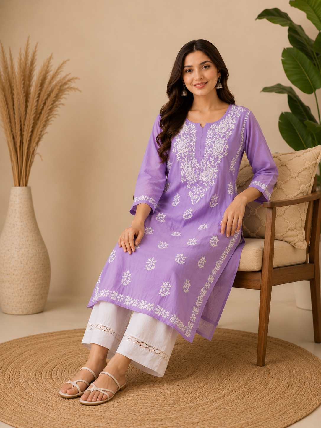 Rayon Chikankari Kurti – Purple