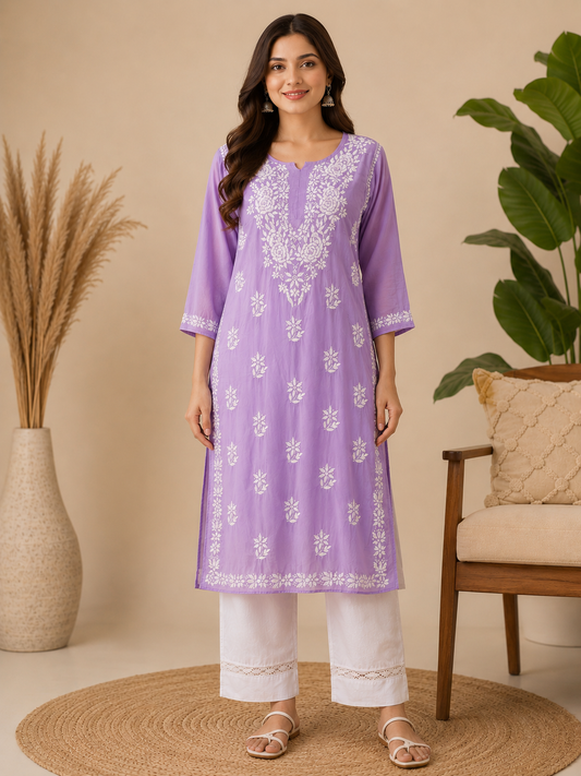 Rayon Chikankari Kurti – Purple