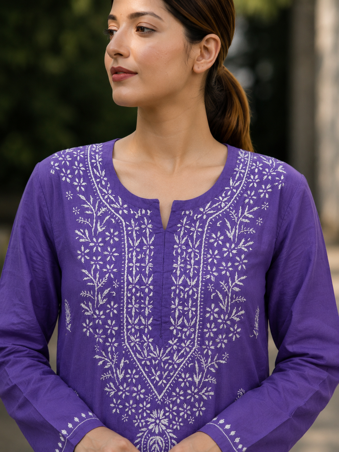 Purple Chikankari Cotton Long Kurta Adab e Libas
