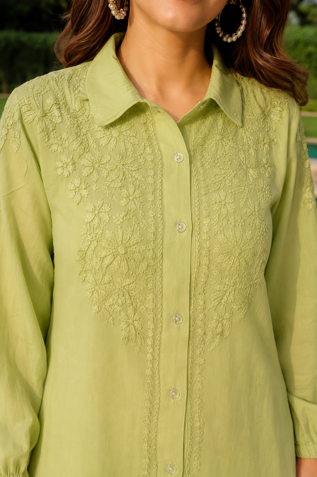Lime Green Embroidered Modal Shirt Adab e Libas