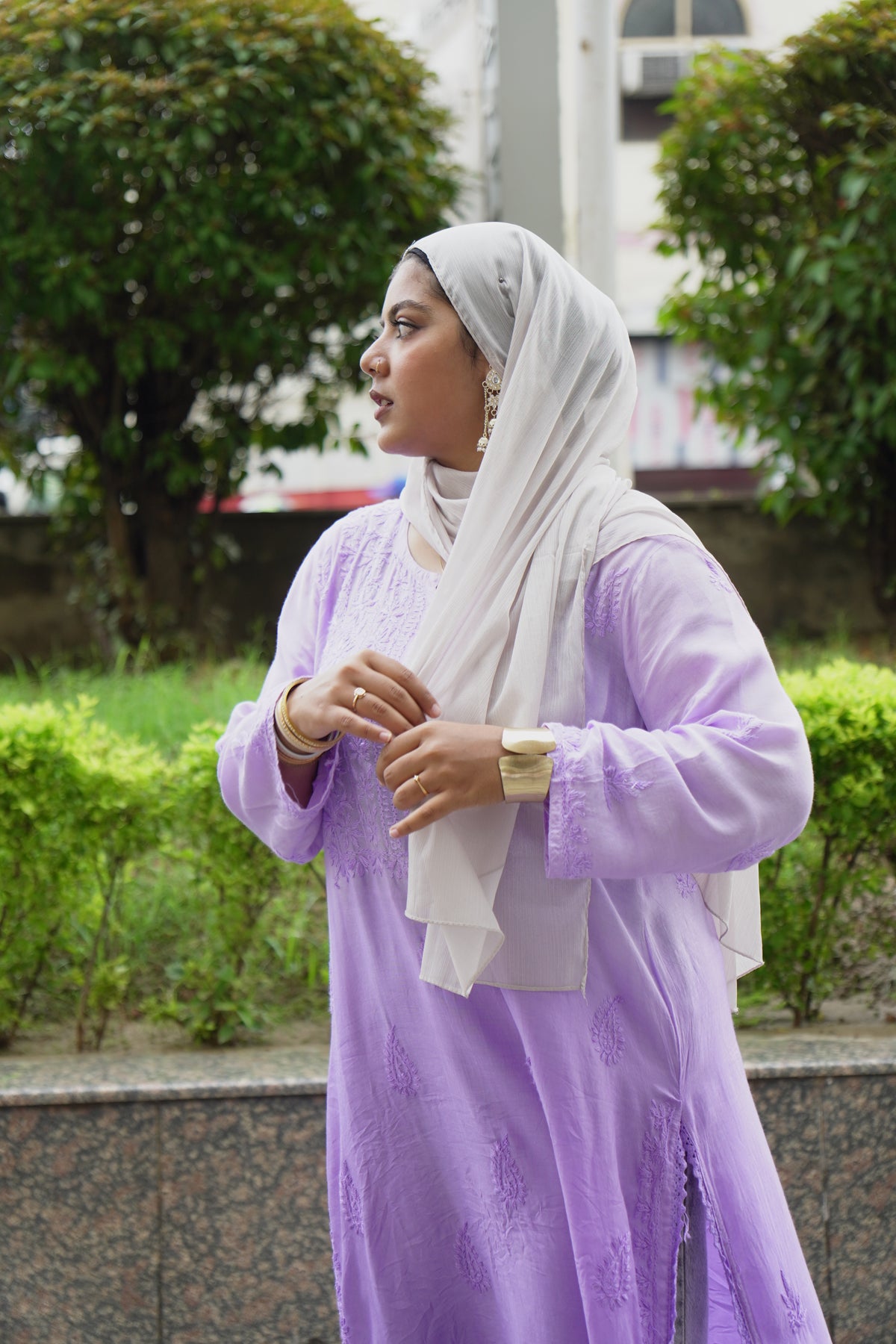Lavender Chikankari Cotton Lace Kurta Adab e Libas