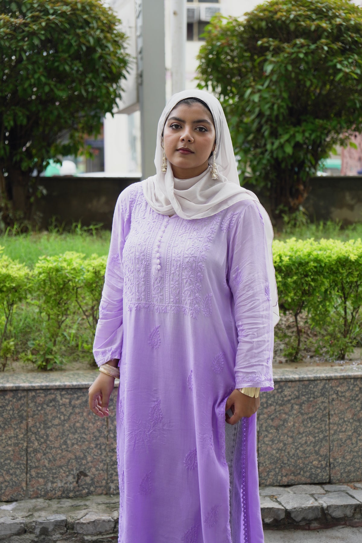 Lavender Chikankari Cotton Lace Kurta Adab e Libas