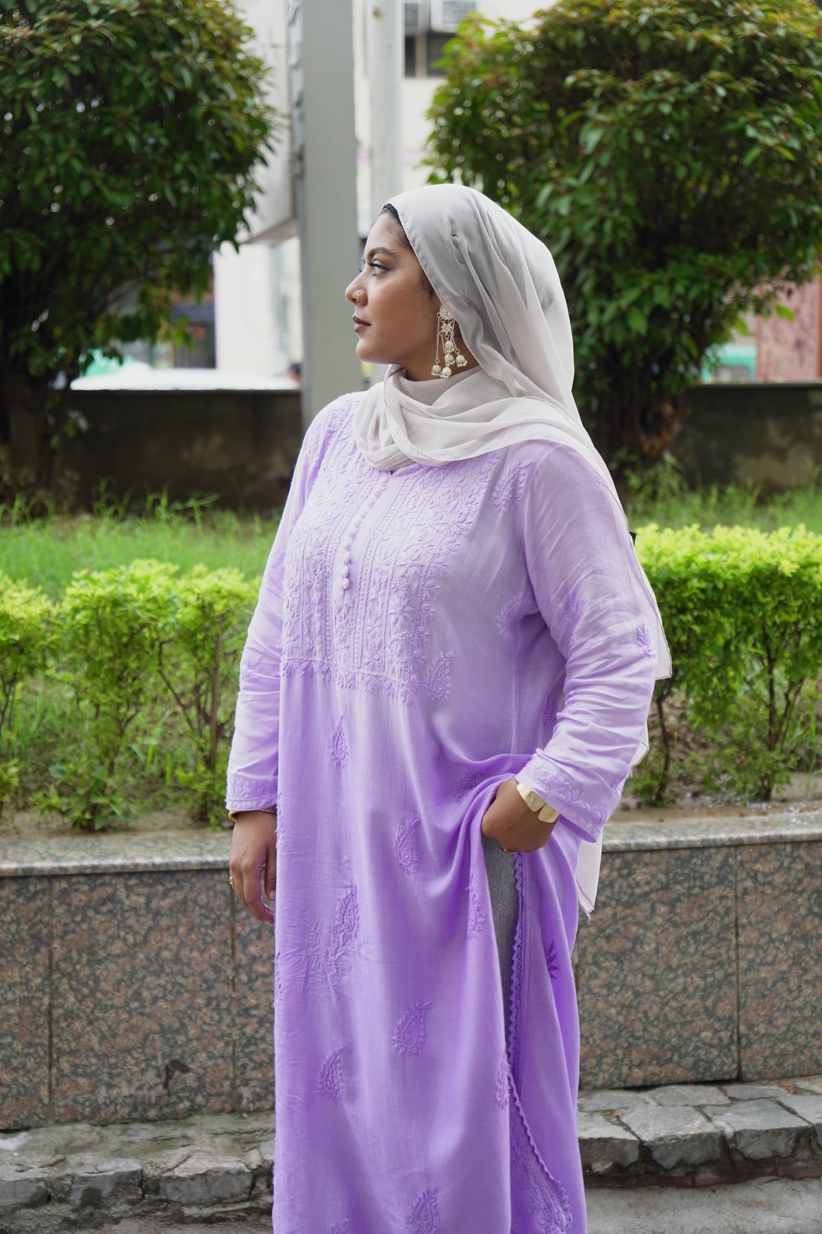 Lavender Chikankari Cotton Lace Kurta Adab e Libas