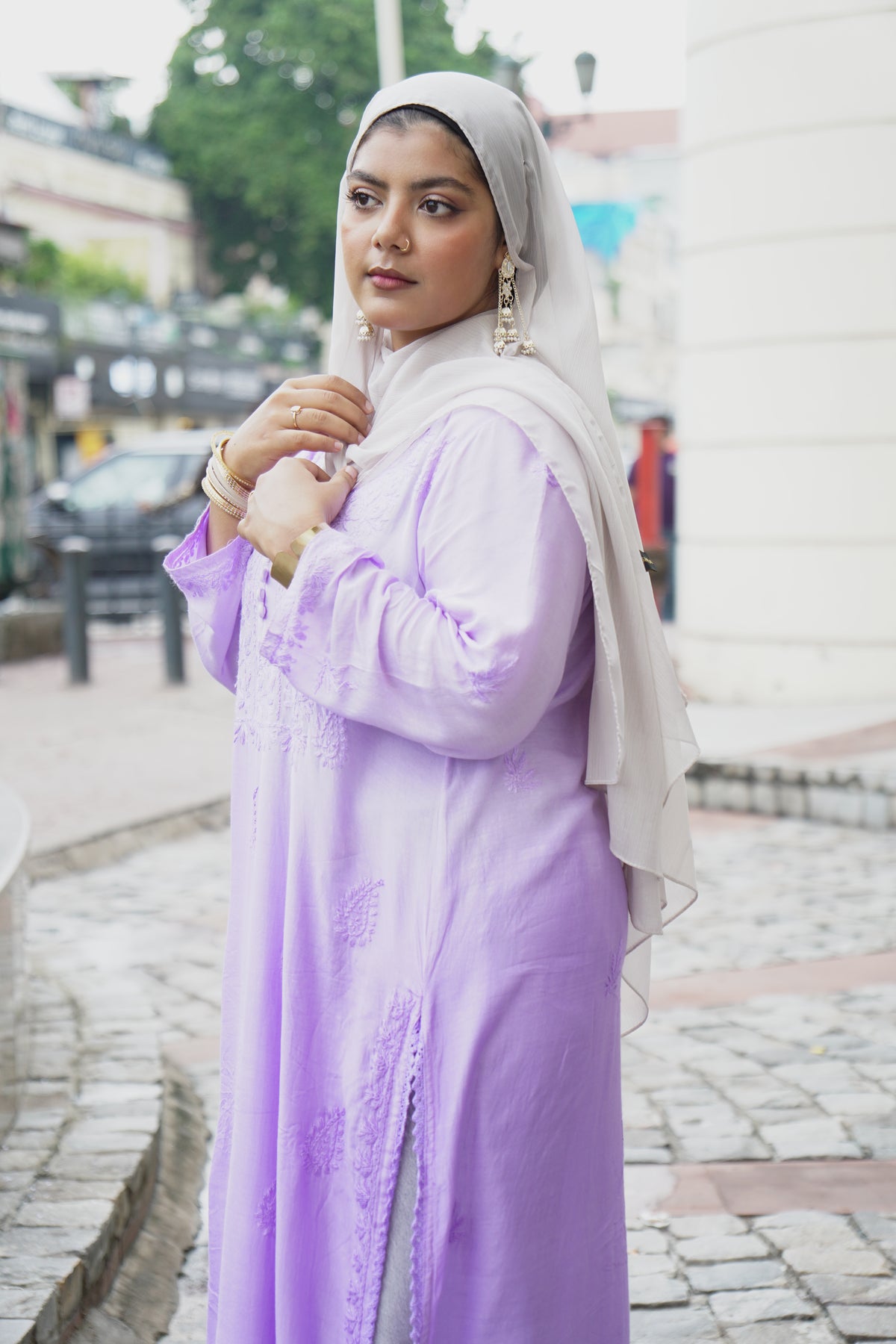 Lavender Chikankari Cotton Lace Kurta Adab e Libas