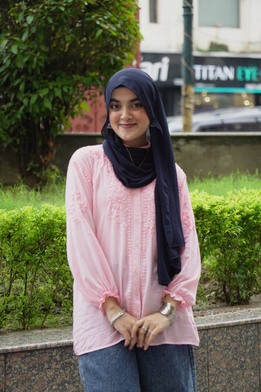 Baby Pink Embroidered Modal Shirt Adab e Libas