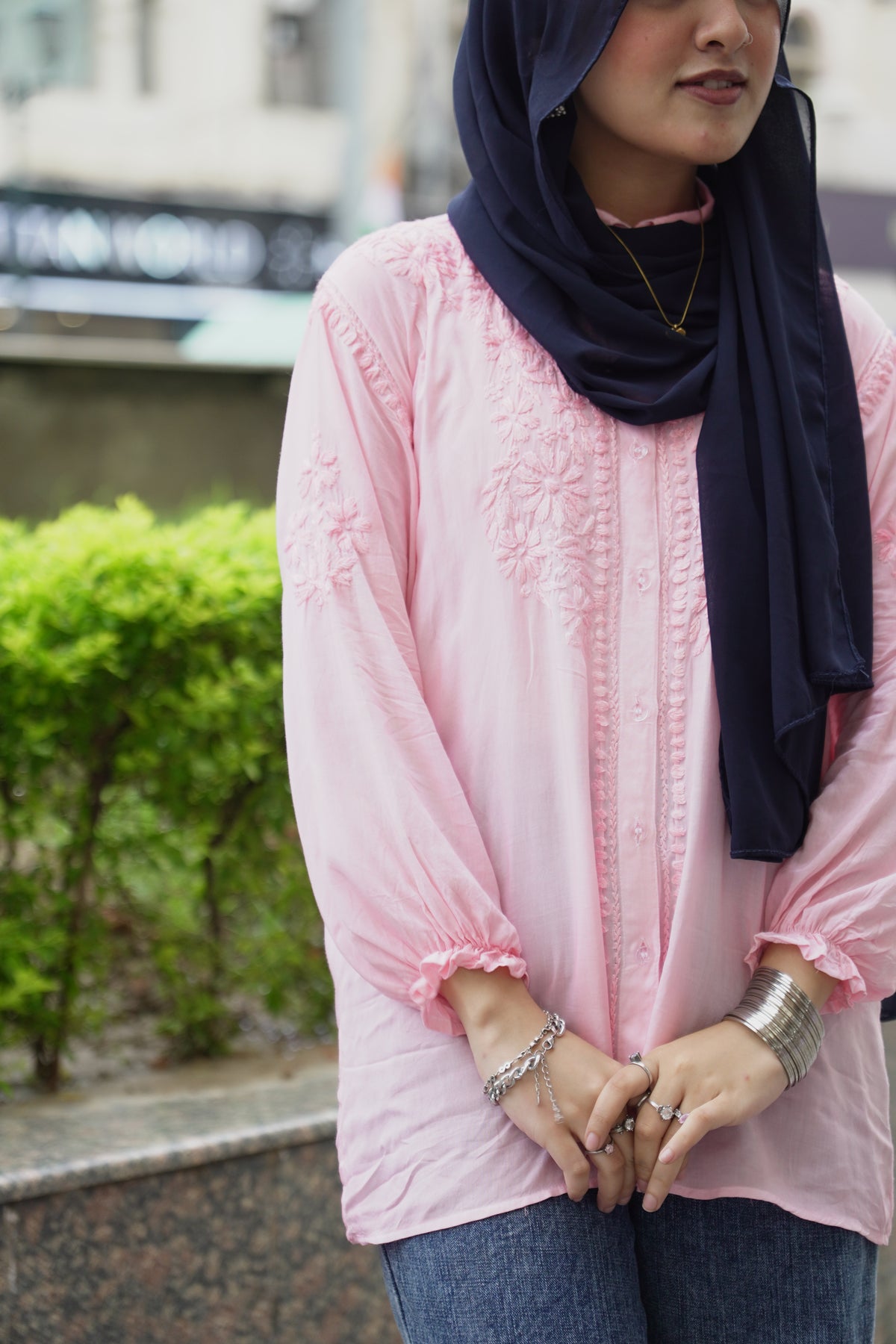 Baby Pink Embroidered Modal Shirt Adab e Libas