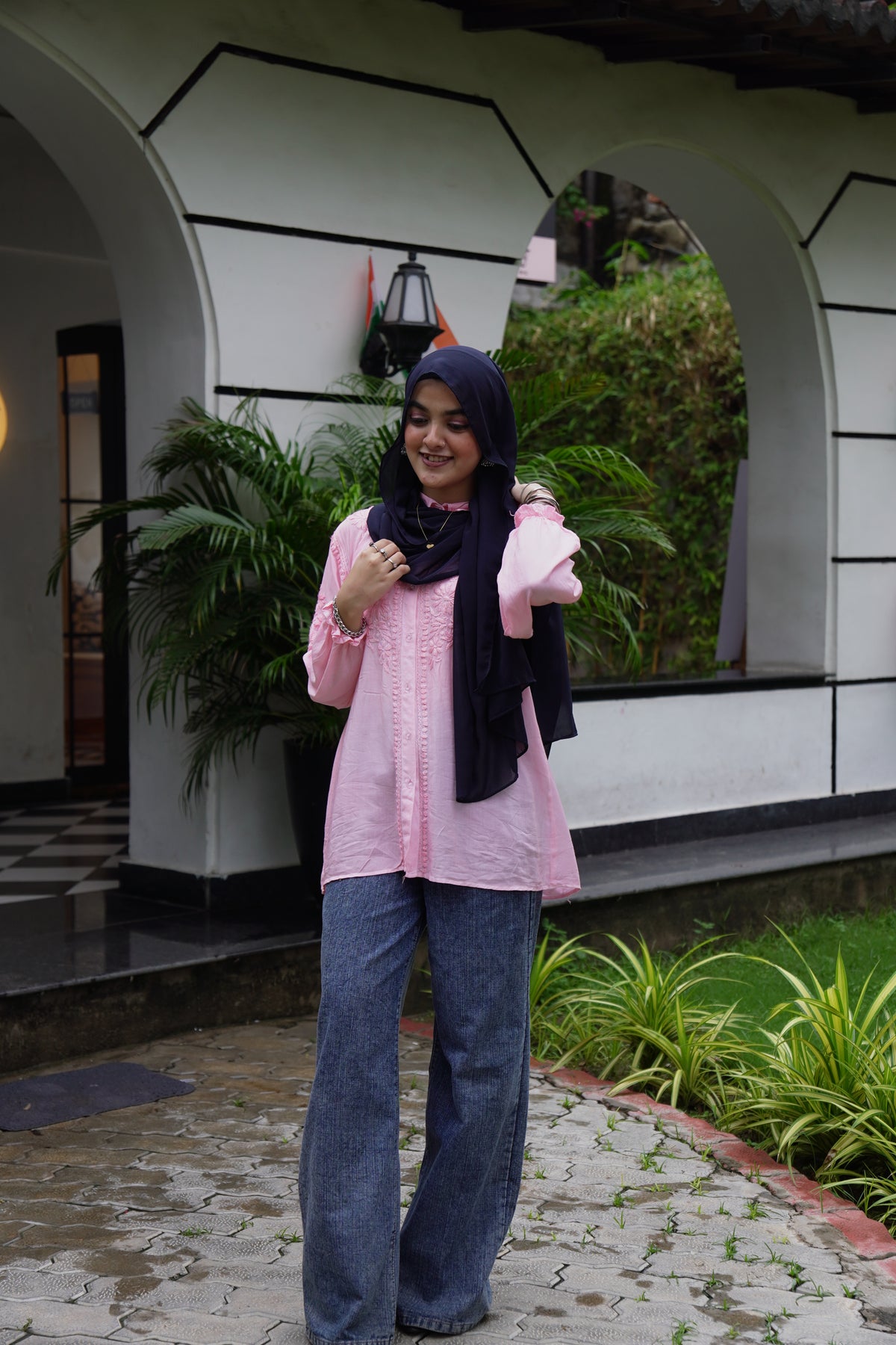 Baby Pink Embroidered Modal Shirt Adab e Libas