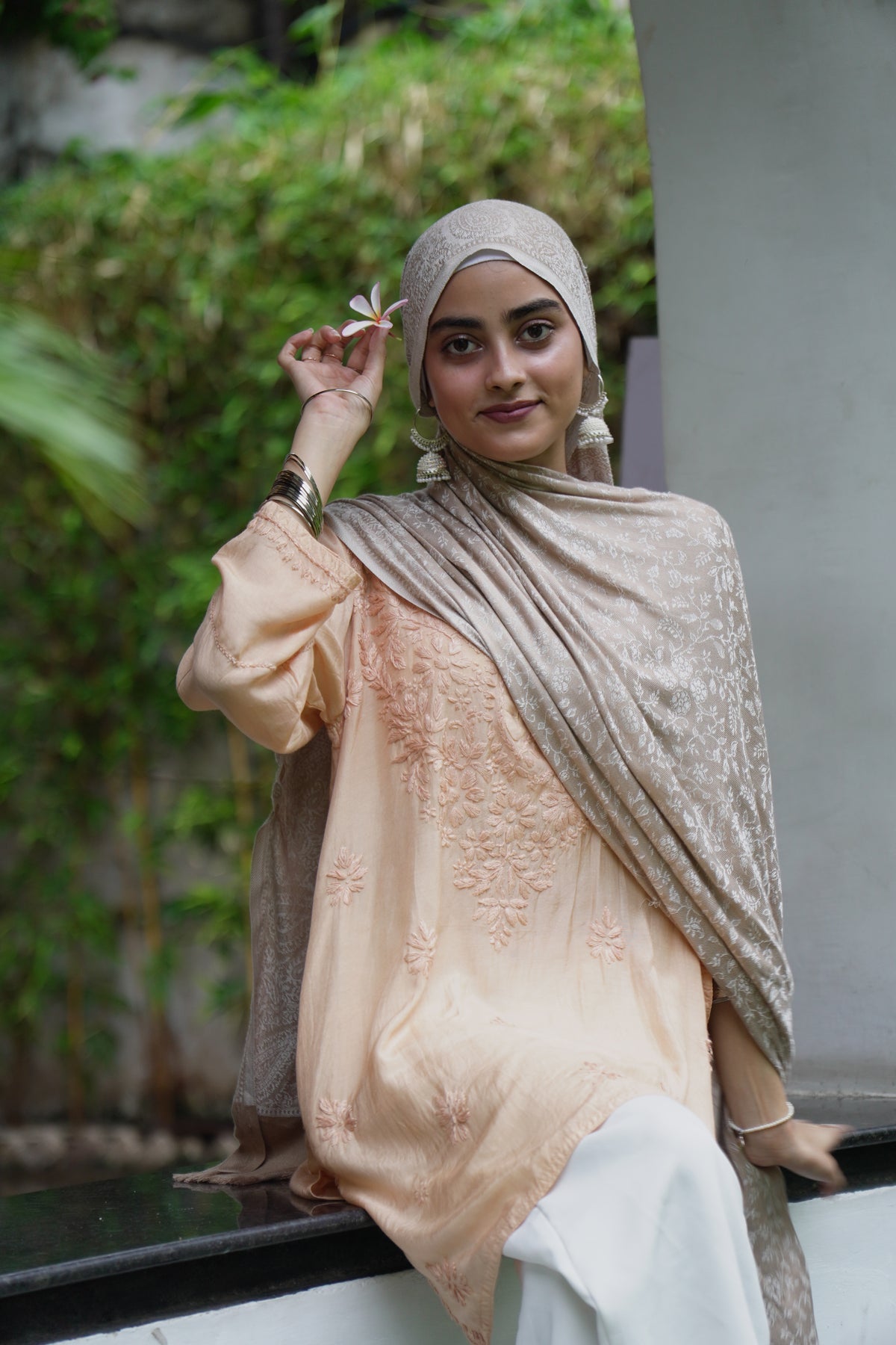 Peach Chikankari Muslin Short Kurta Adab e Libas