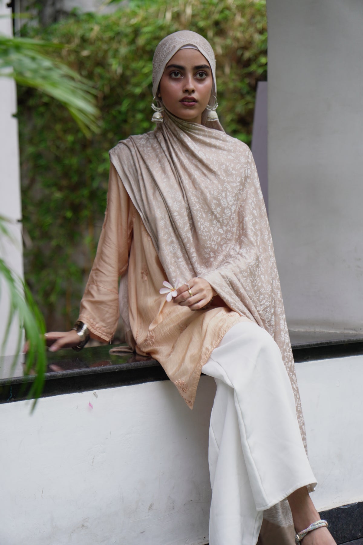 Peach Chikankari Muslin Short Kurta Adab e Libas