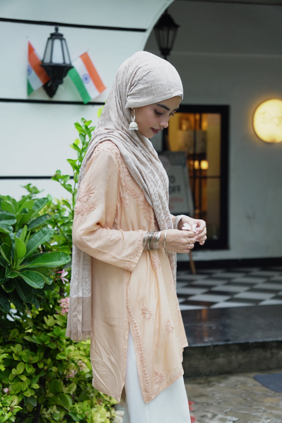 Peach Chikankari Muslin Short Kurta Adab e Libas