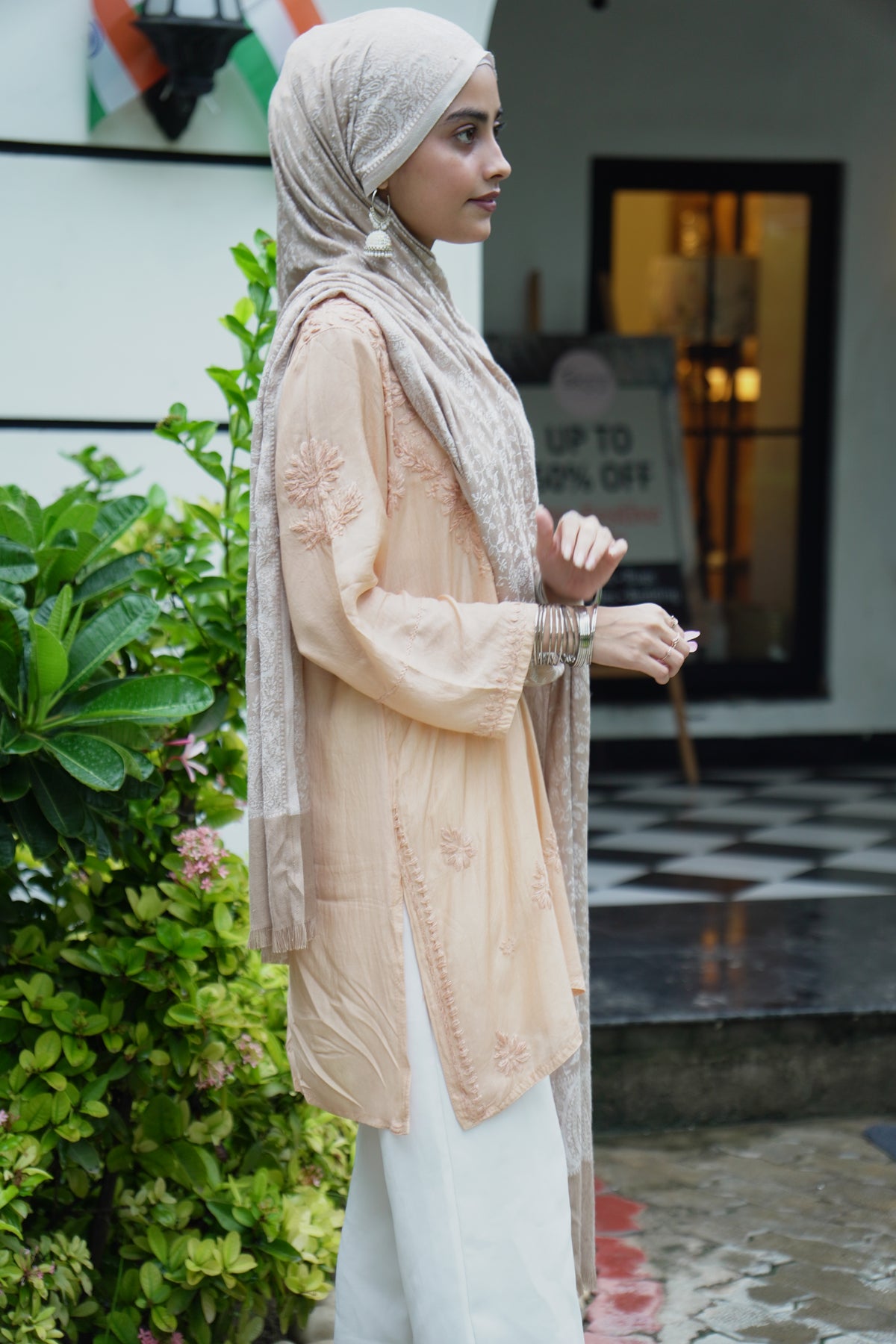 Peach Chikankari Muslin Short Kurta Adab e Libas