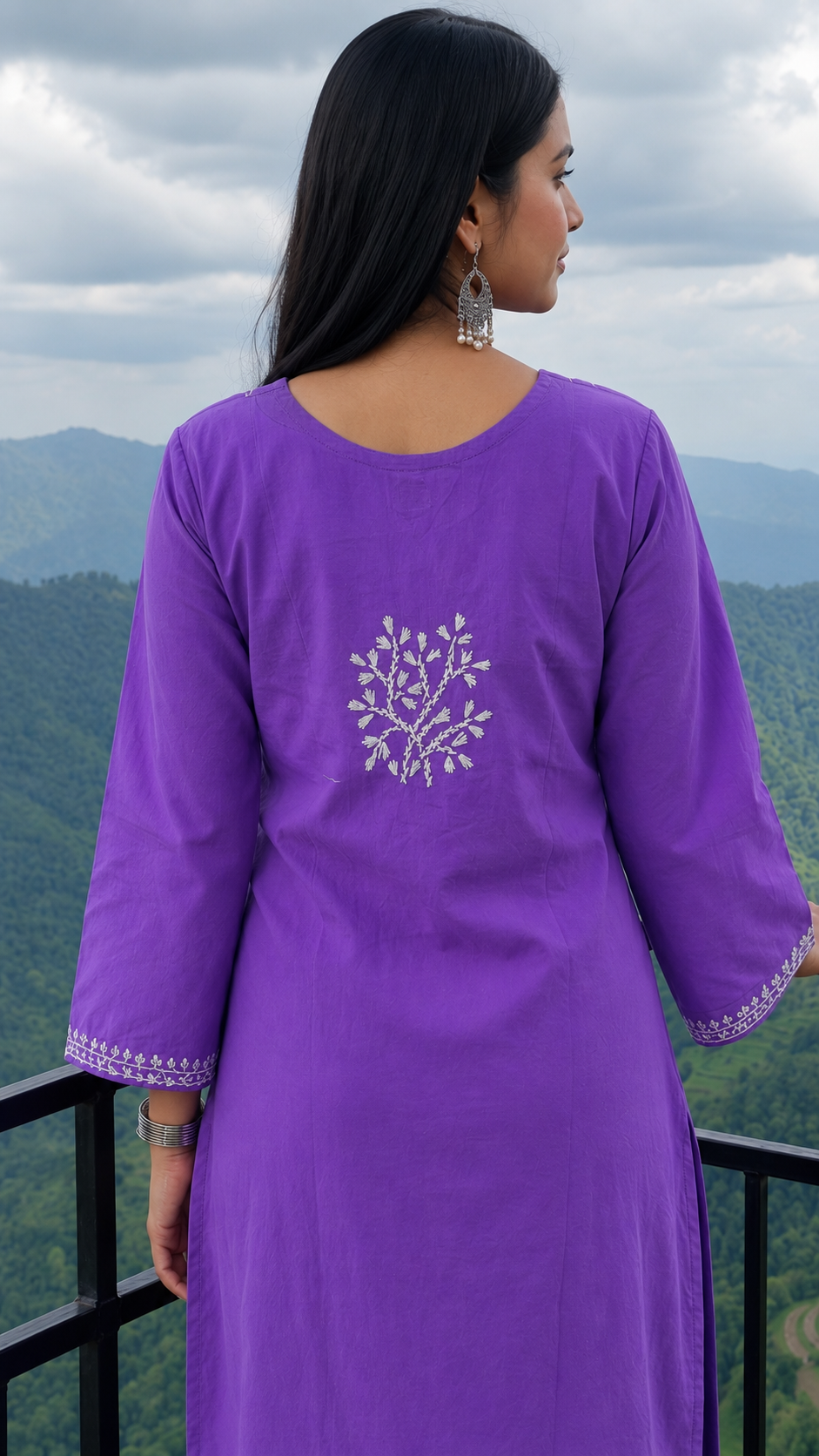 Cotton Heavy Boota Chikankari Long Kurta – Purple Adab e Libas