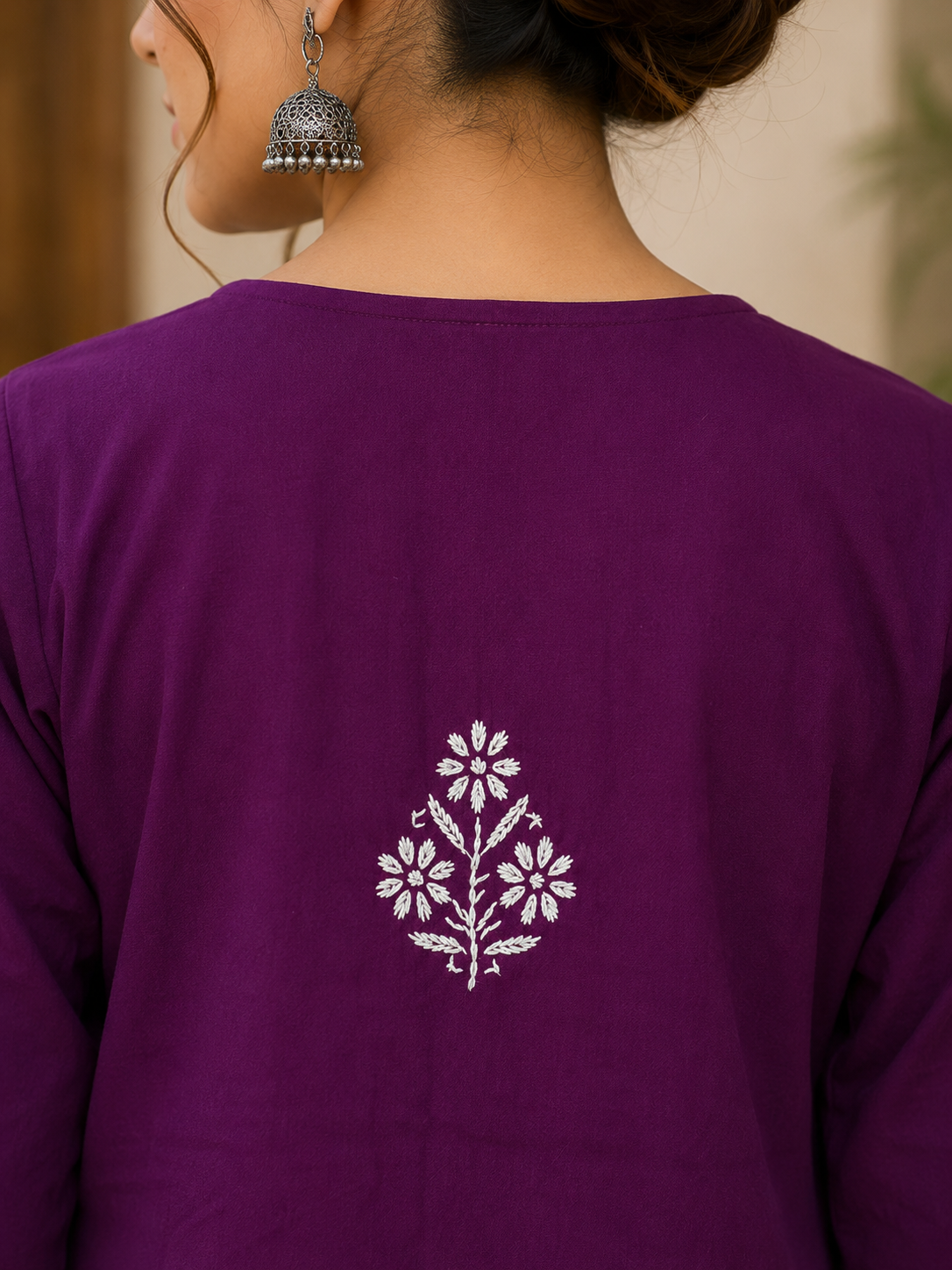 Wine Chikankari Cotton Long Kurta Adab e Libas