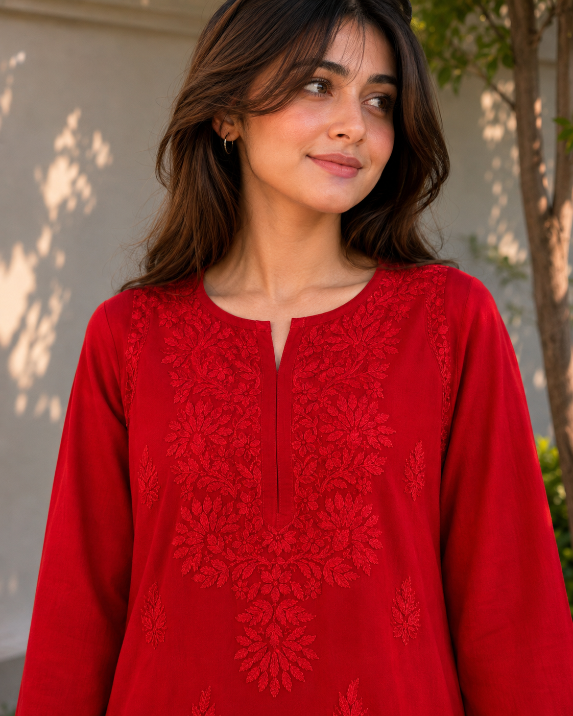 COTTON CHIKANKARI KURTA - RED Adab e Libas