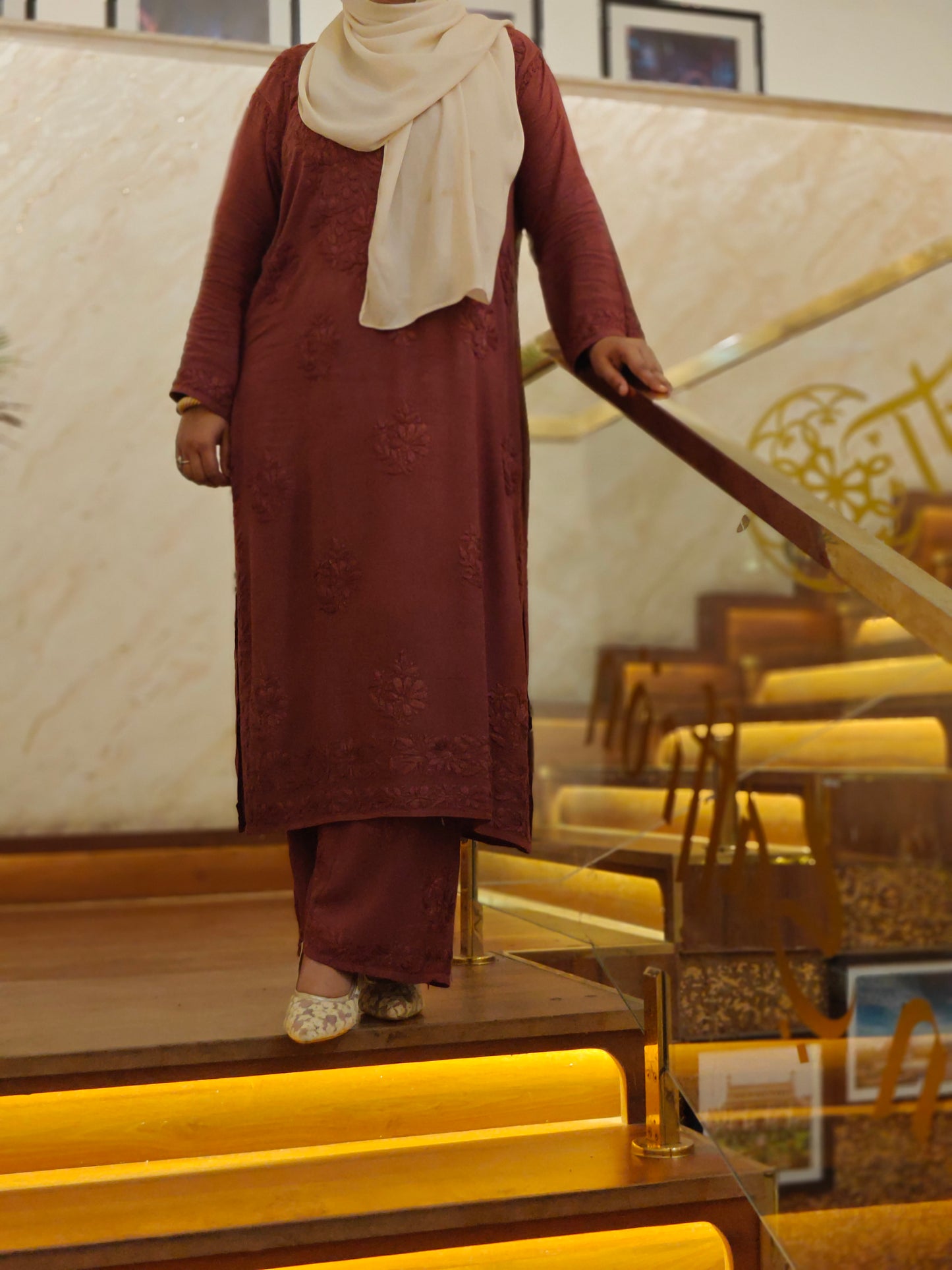 COTTON CHIKANKARI KURTA SET - MAUVE Adab e Libas