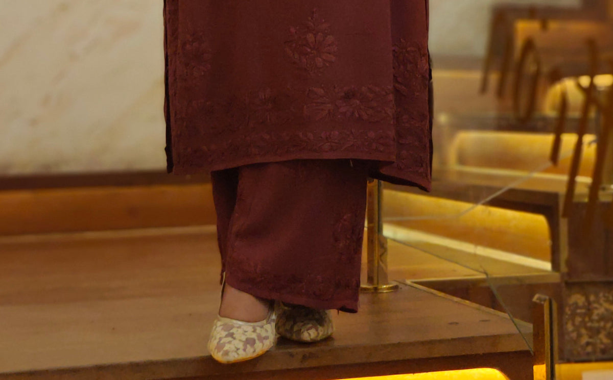 COTTON CHIKANKARI KURTA SET - MAUVE Adab e Libas