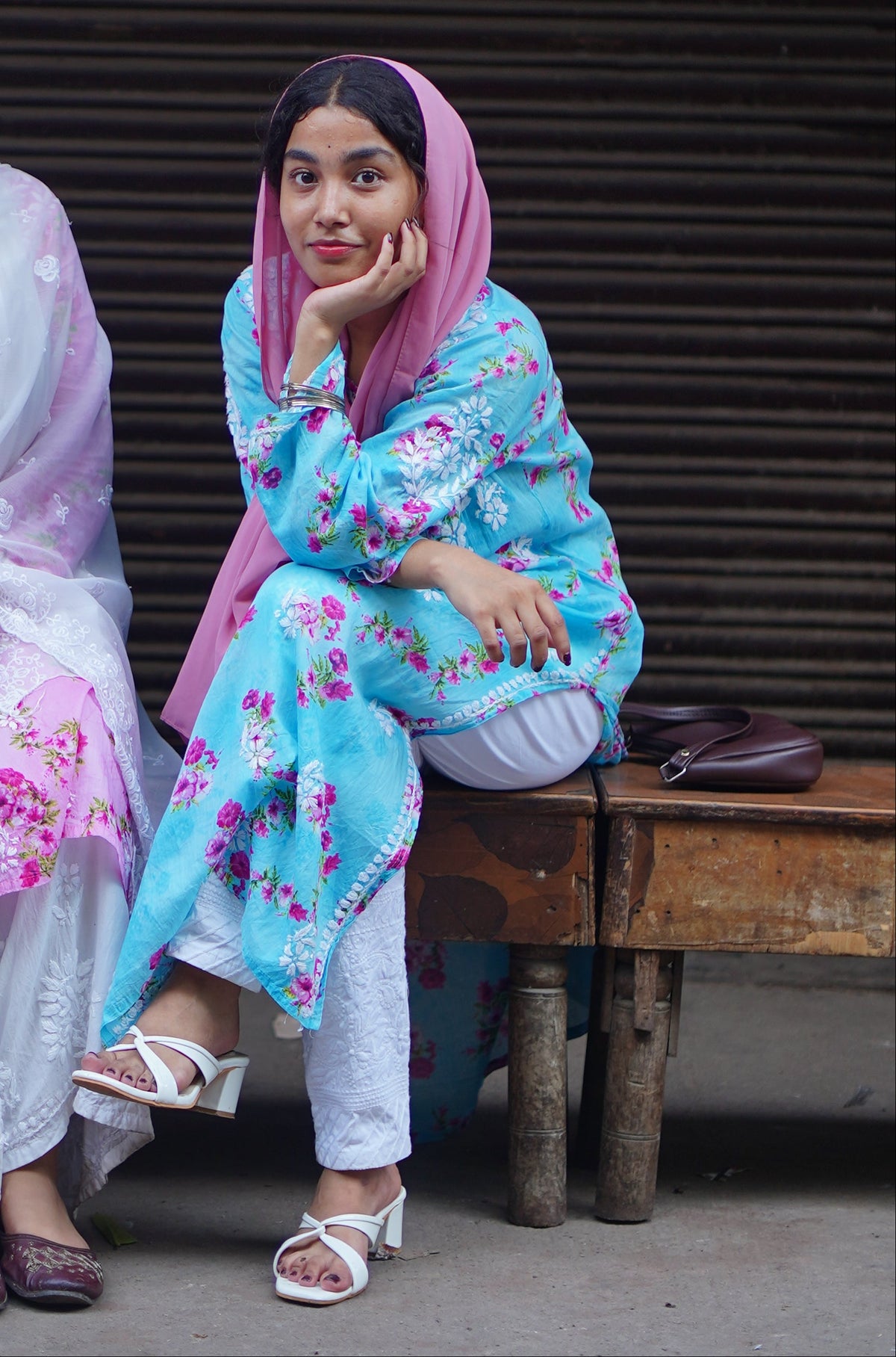 Sky Blue Floral Mal Printed Cotton Long Kurta Adab e Libas