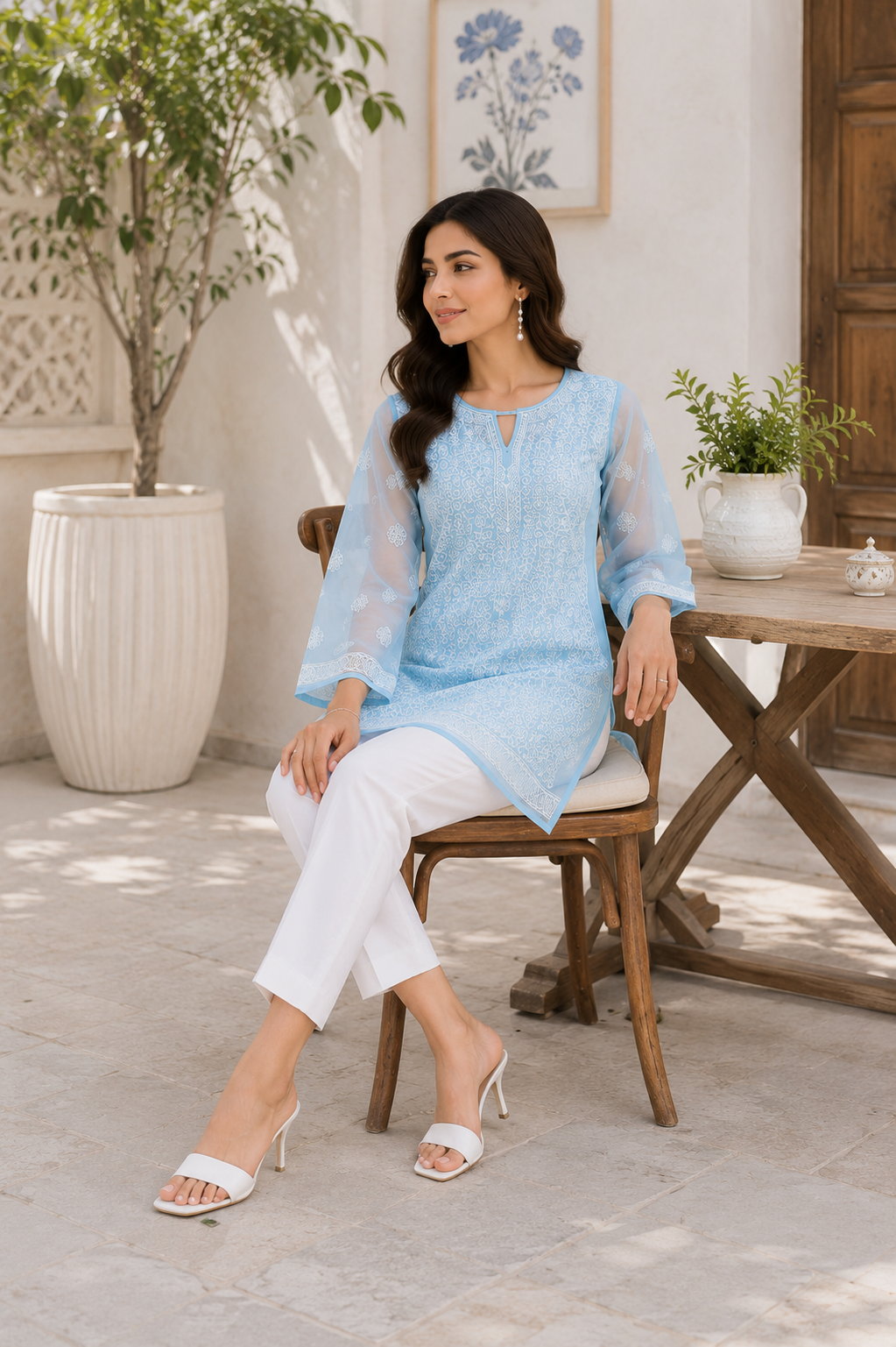 Georgette Chikankari Kurti – Blue