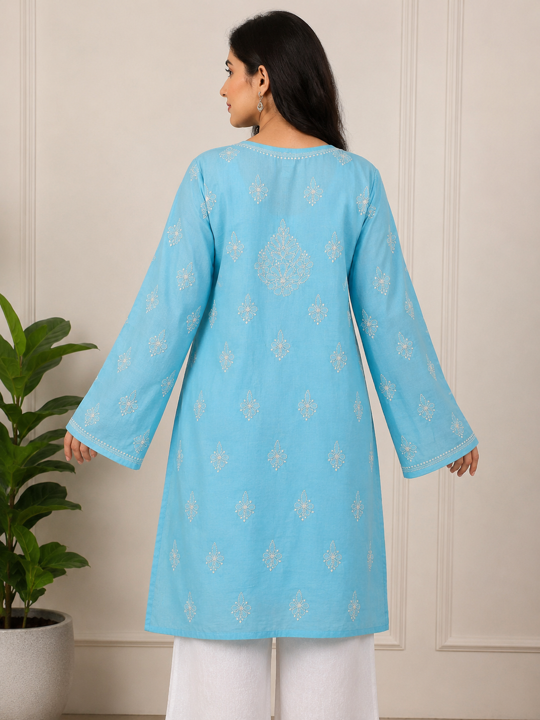 Cotton Chikankari Shadow Kurti – Blue