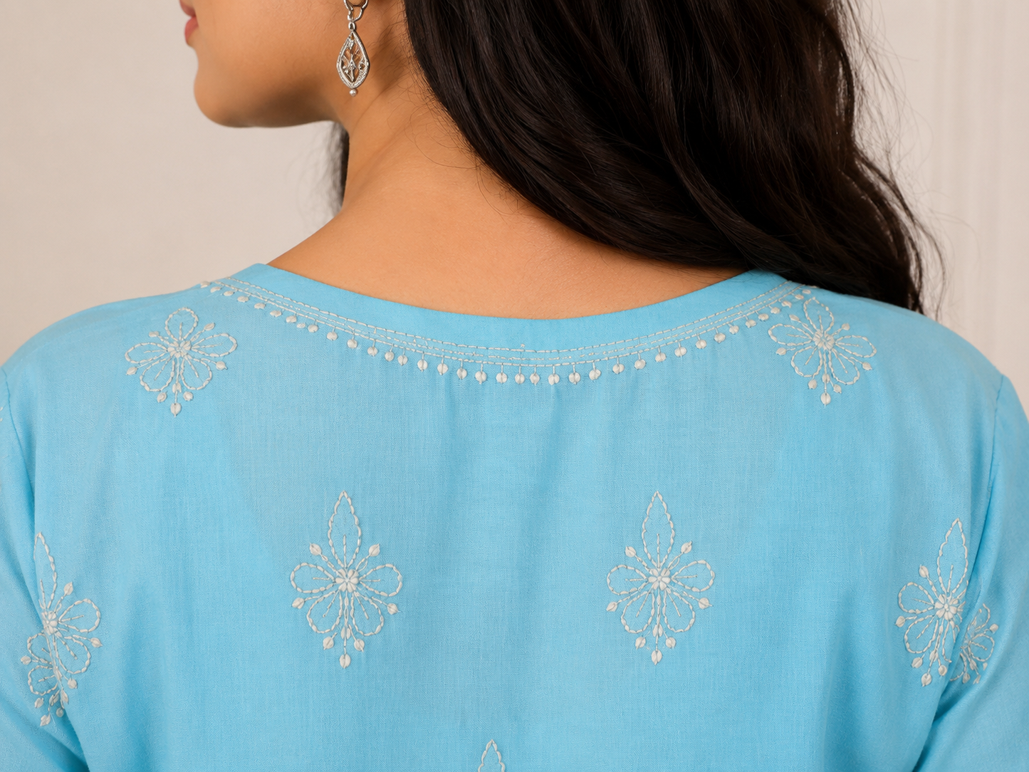 Cotton Chikankari Shadow Kurti – Blue