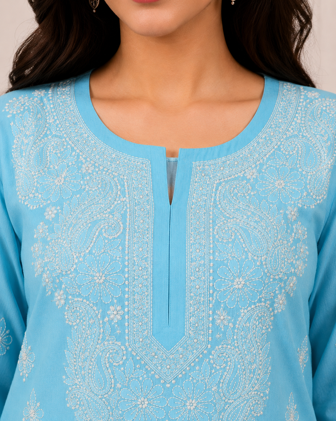 Cotton Chikankari Shadow Kurti – Blue