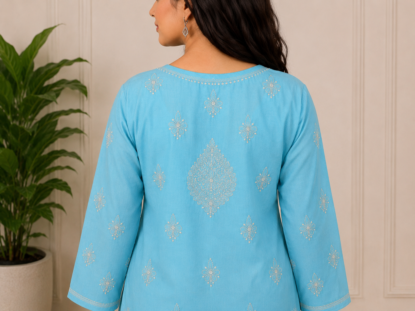 Cotton Chikankari Shadow Kurti – Blue
