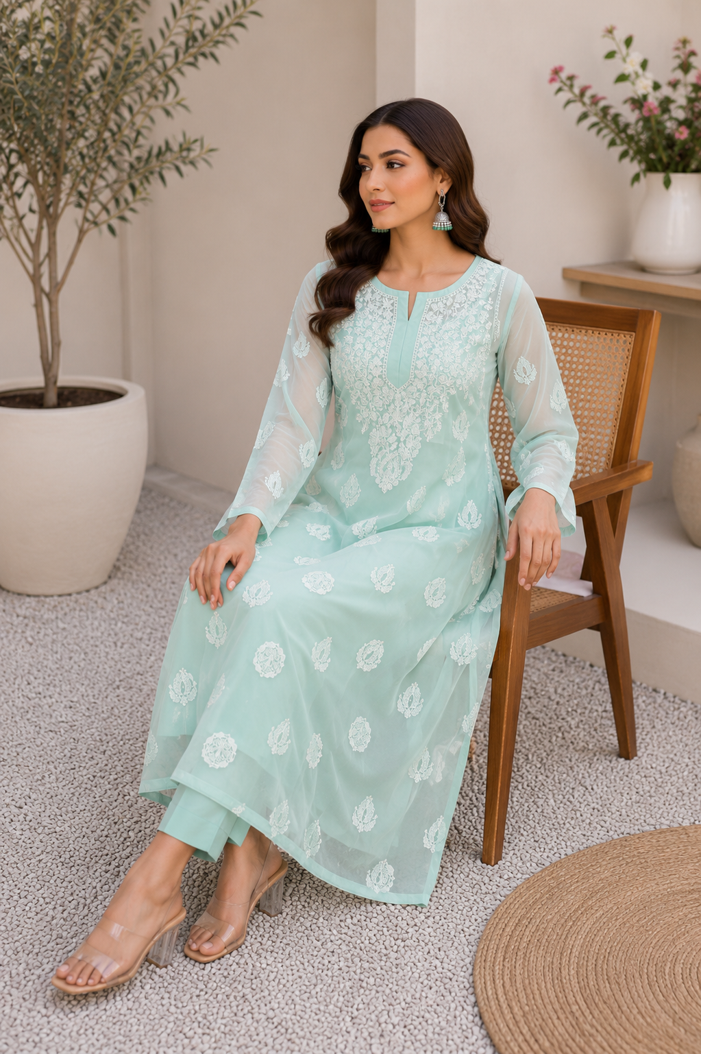 Georgette Chikankari Kurti – Light Green