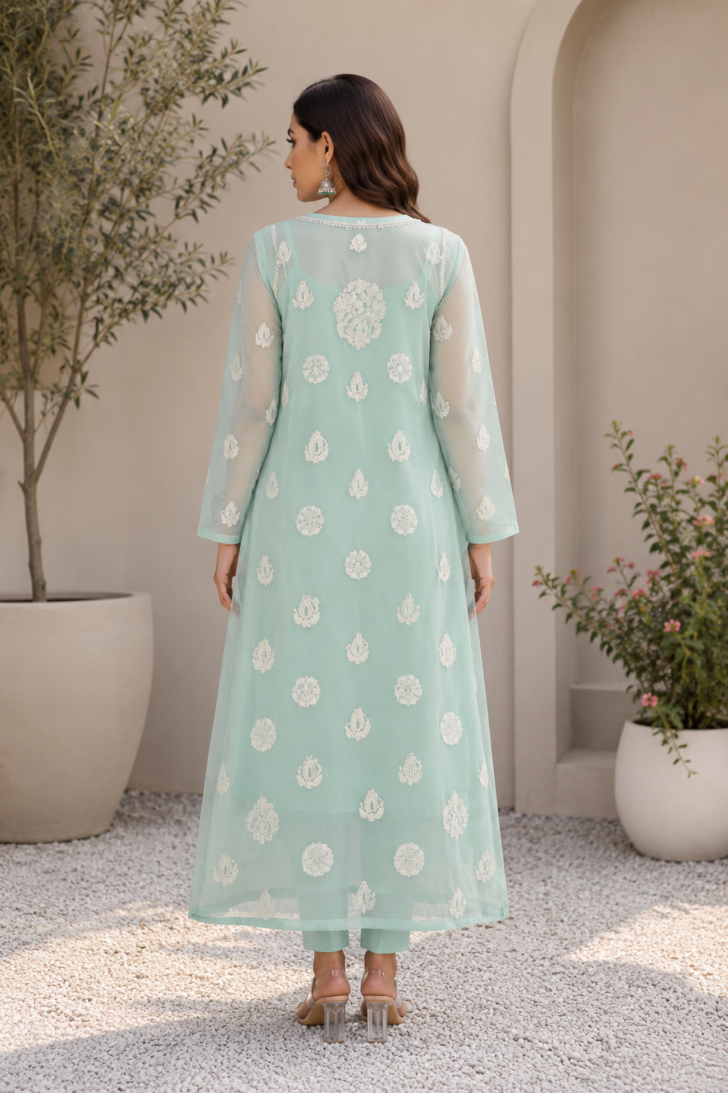 Georgette Chikankari Kurti – Light Green