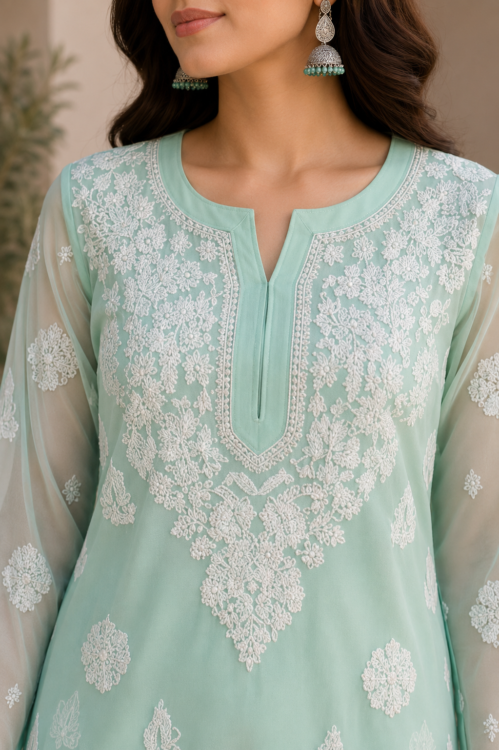 Georgette Chikankari Kurti – Light Green