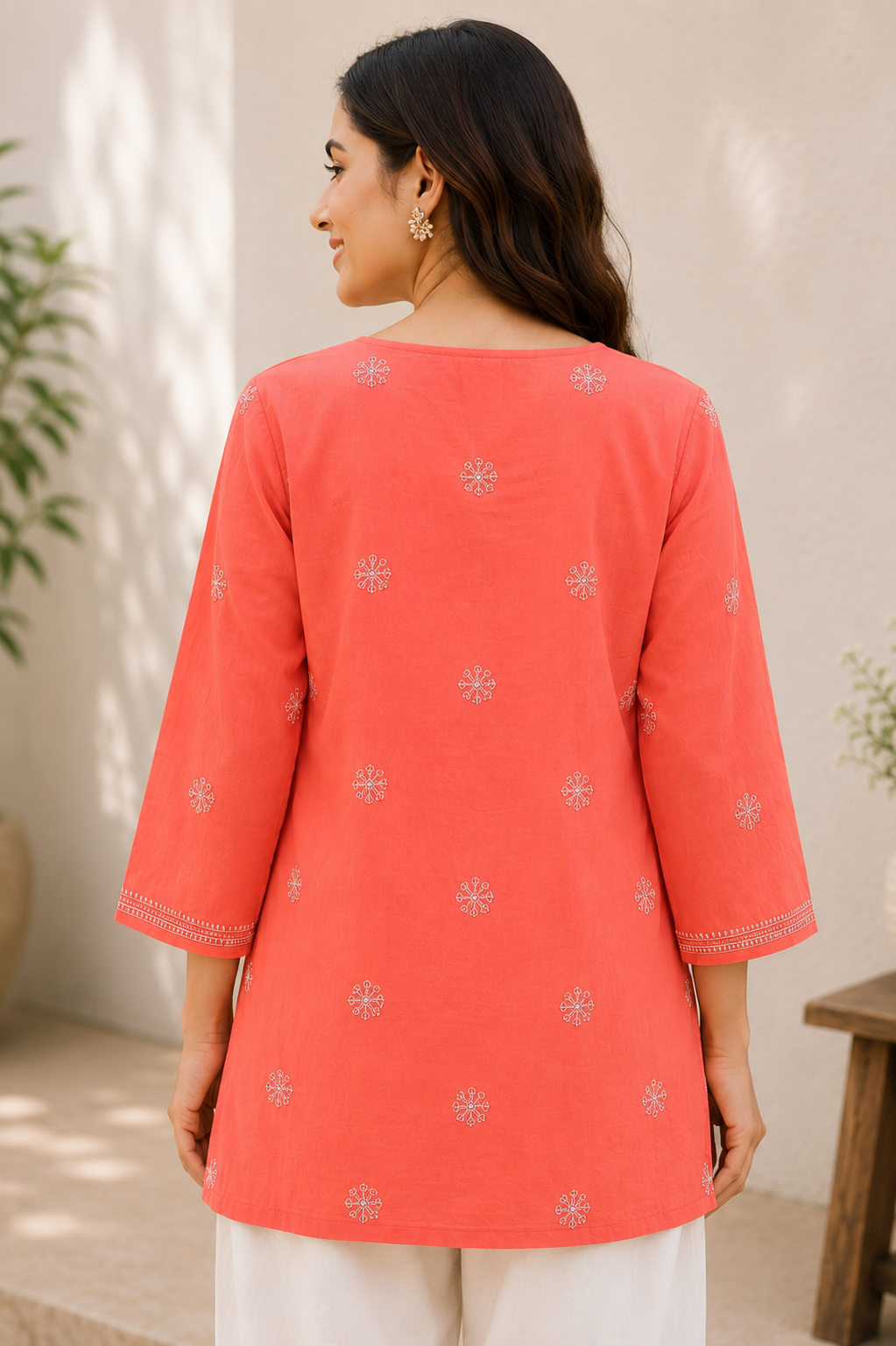 Cotton Chikankari Short Kurti – Orange