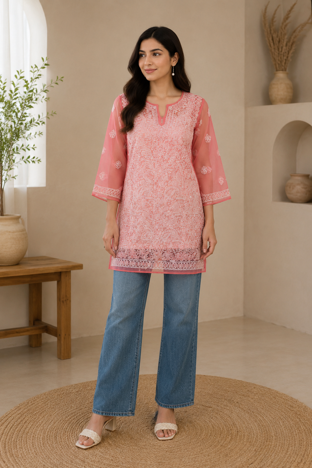 Georgette Chikankari Kurti – Pink