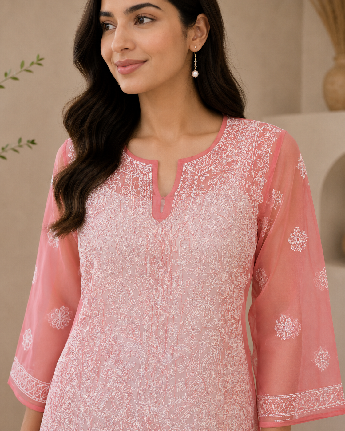 Georgette Chikankari Kurti – Pink