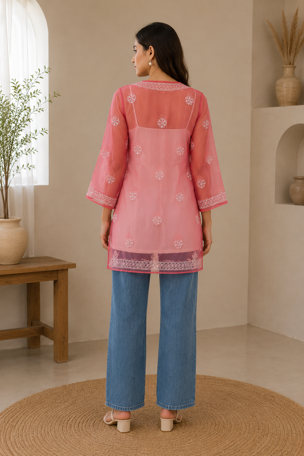 Georgette Chikankari Kurti – Pink