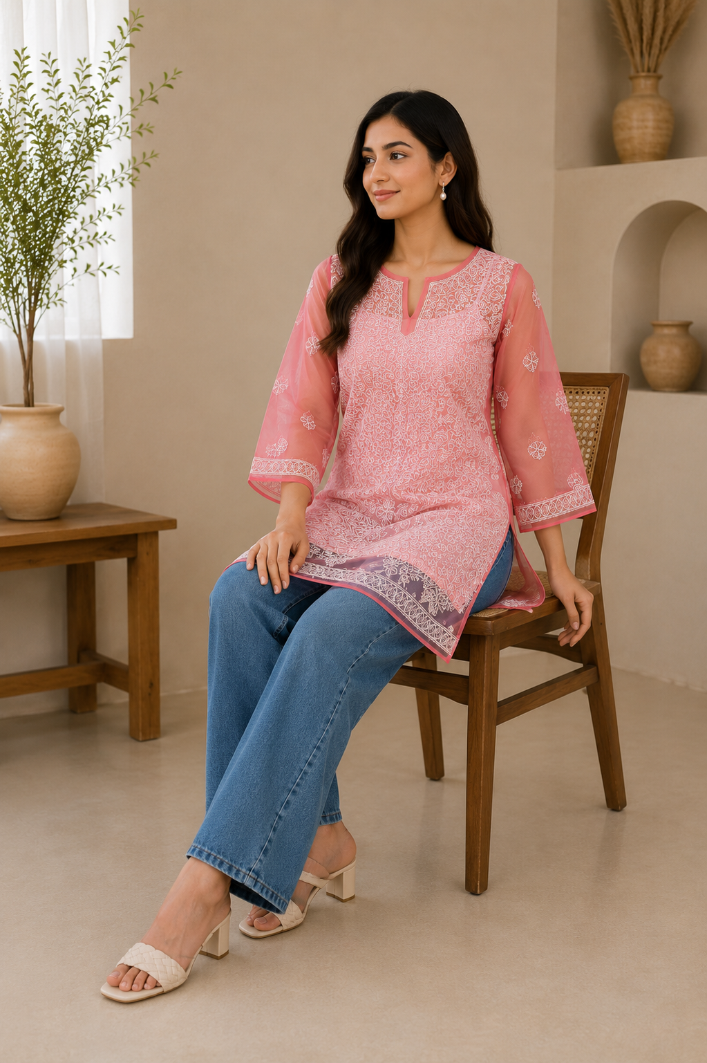 Georgette Chikankari Kurti – Pink
