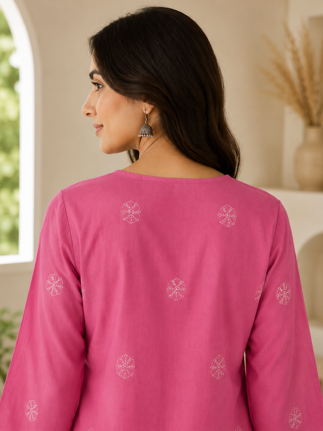 Cotton Chikankari Short Kurti – Pink