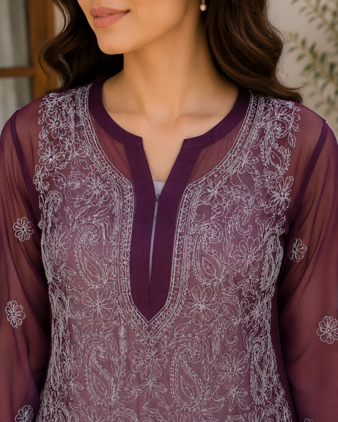 Georgette Chikankari Kurti – Purple