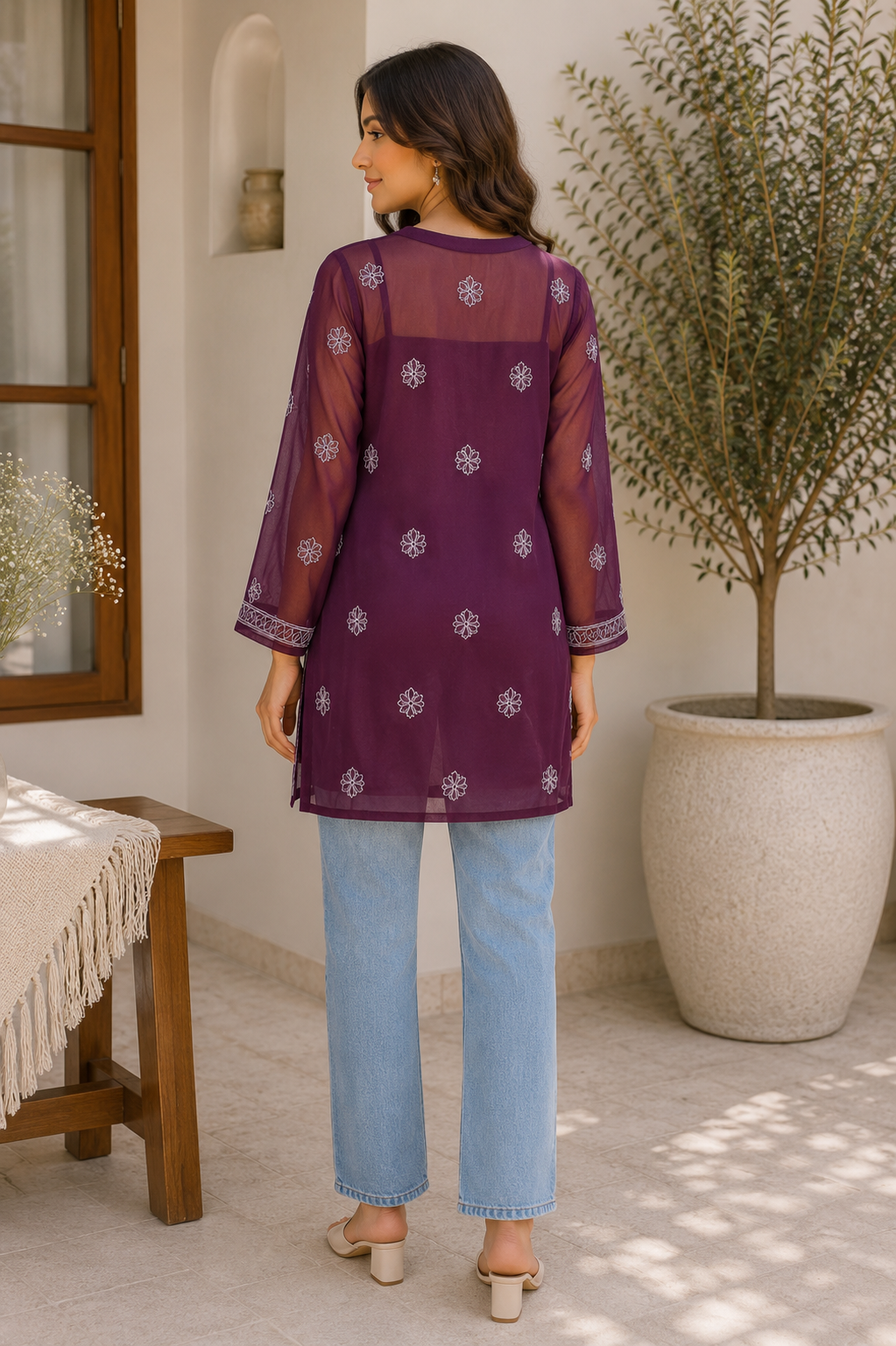 Georgette Chikankari Kurti – Purple