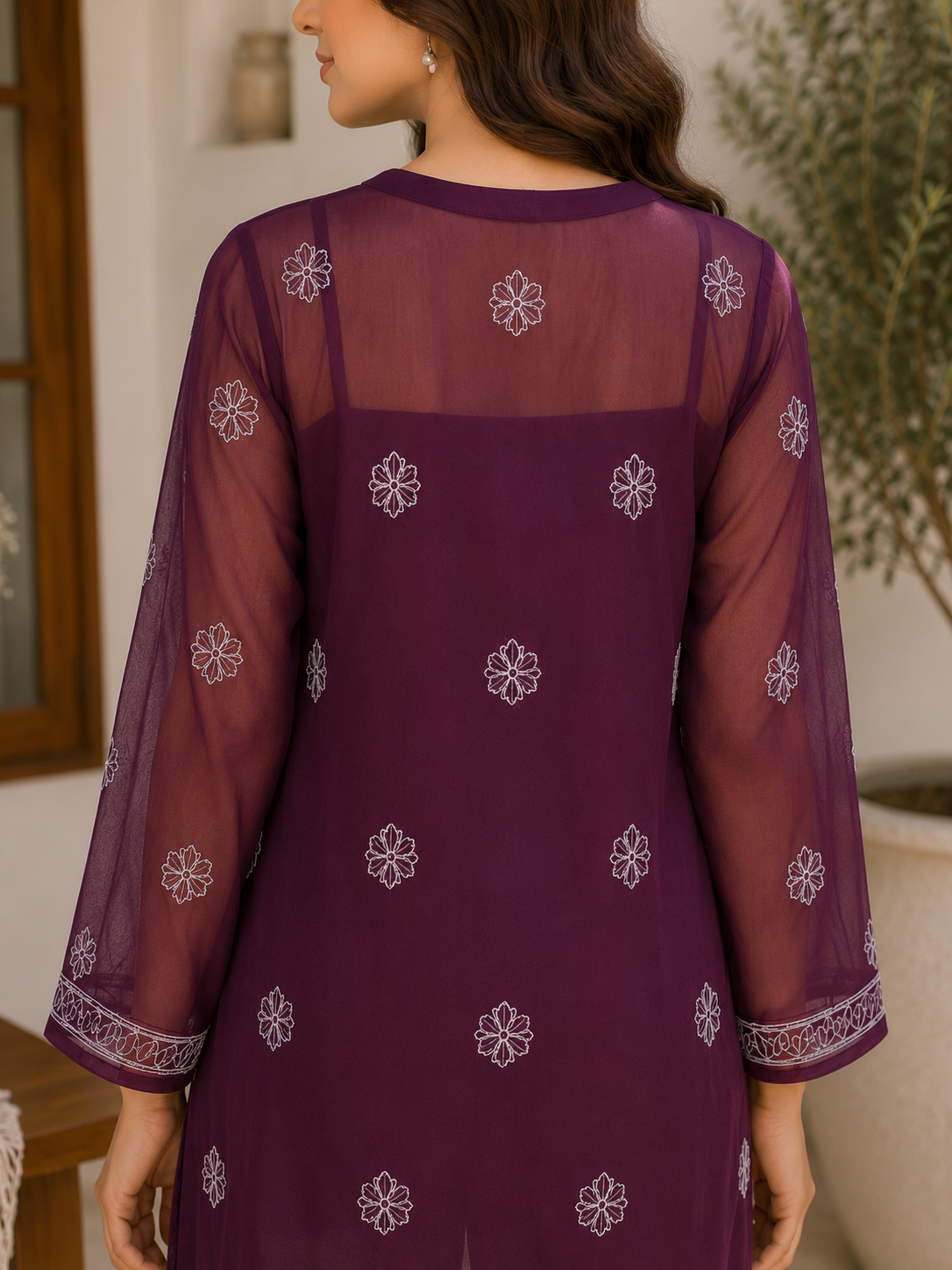 Georgette Chikankari Kurti – Purple
