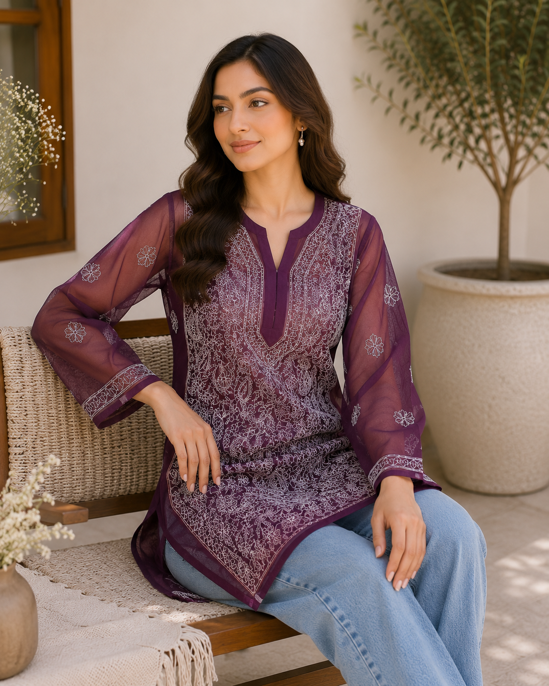 Georgette Chikankari Kurti – Purple