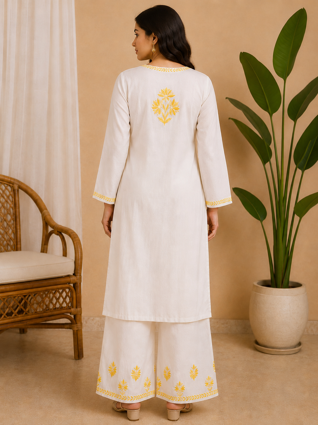Rayon Chikankari 2 Piece Set – White Golden